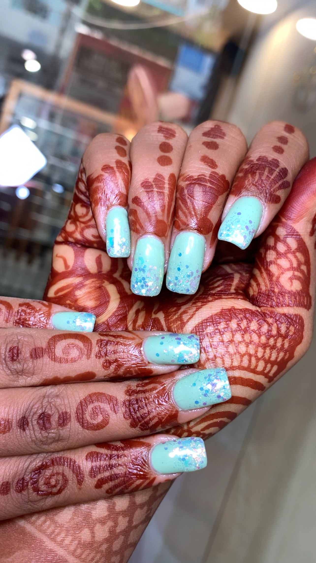 Blue dusk glitter-Medium square