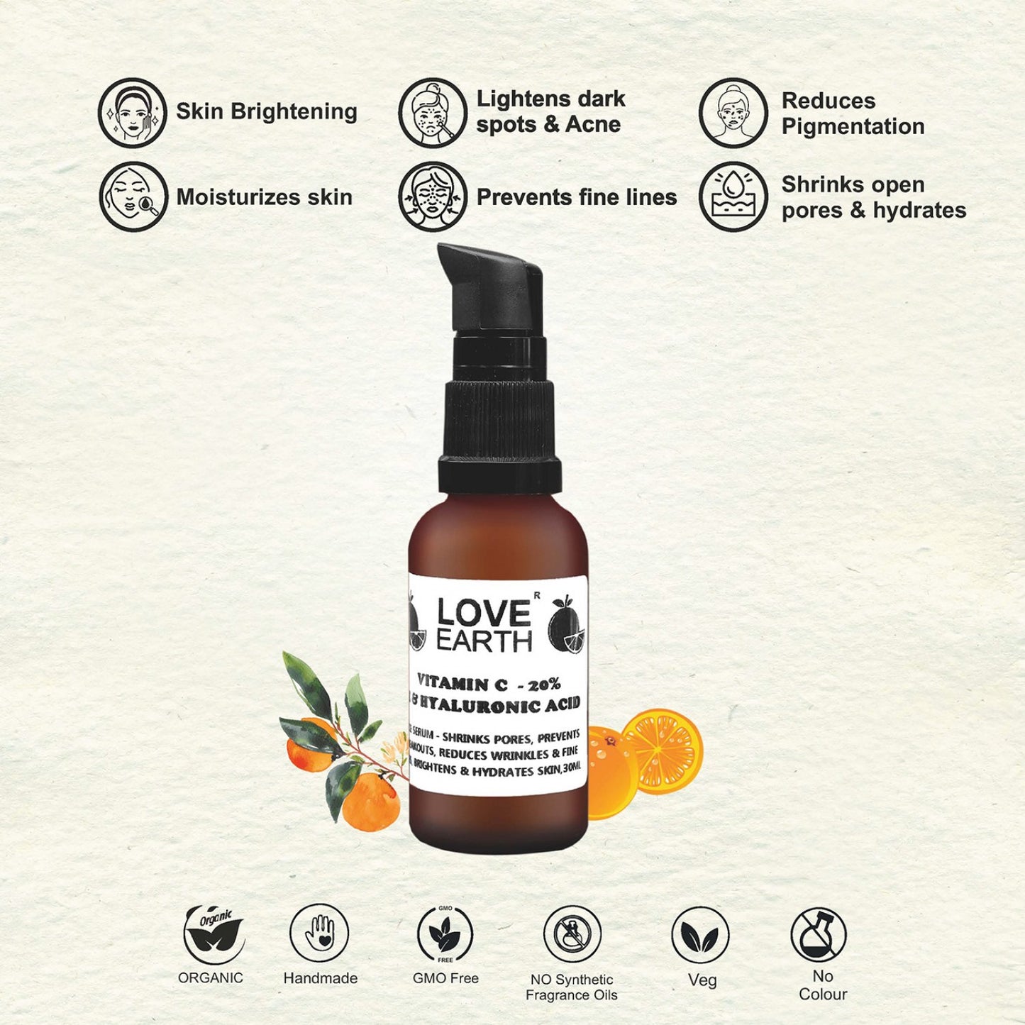 Love Earth Vitamin C, E & Hyaluronic Acid Serum - 30ml
