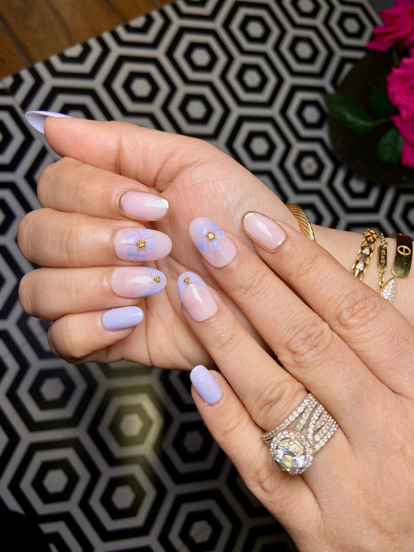 LILAC FLORAL CHROME NAILS