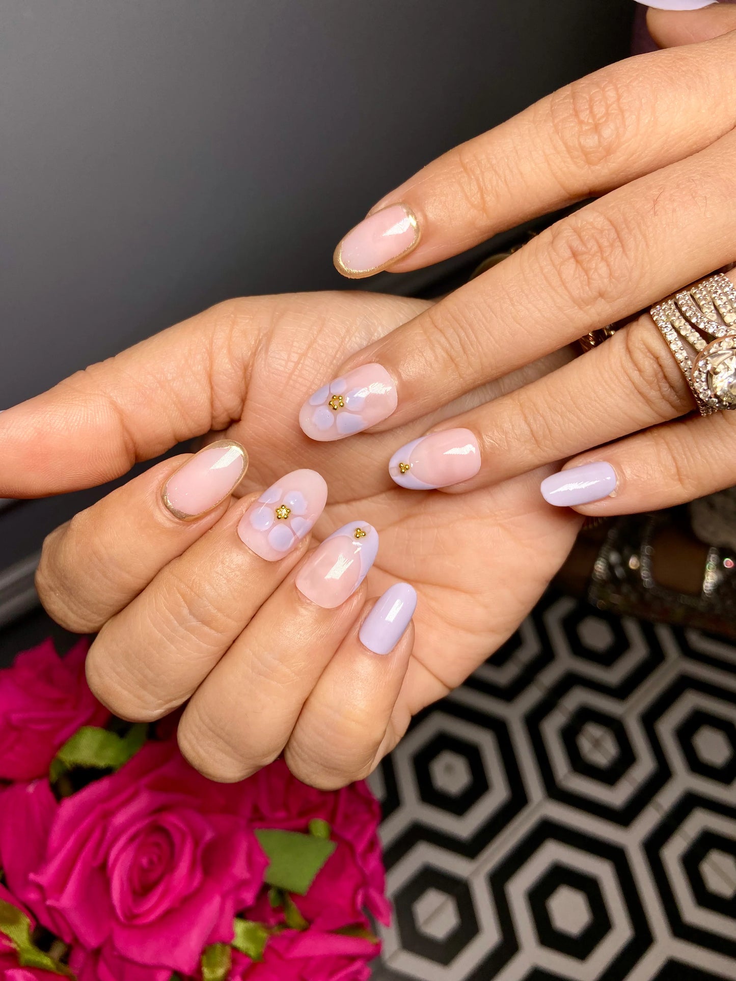 LILAC FLORAL CHROME NAILS