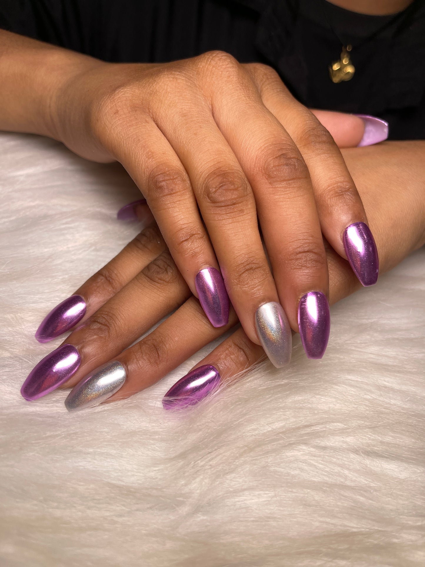 Purple Silver Chrome - Short Almond