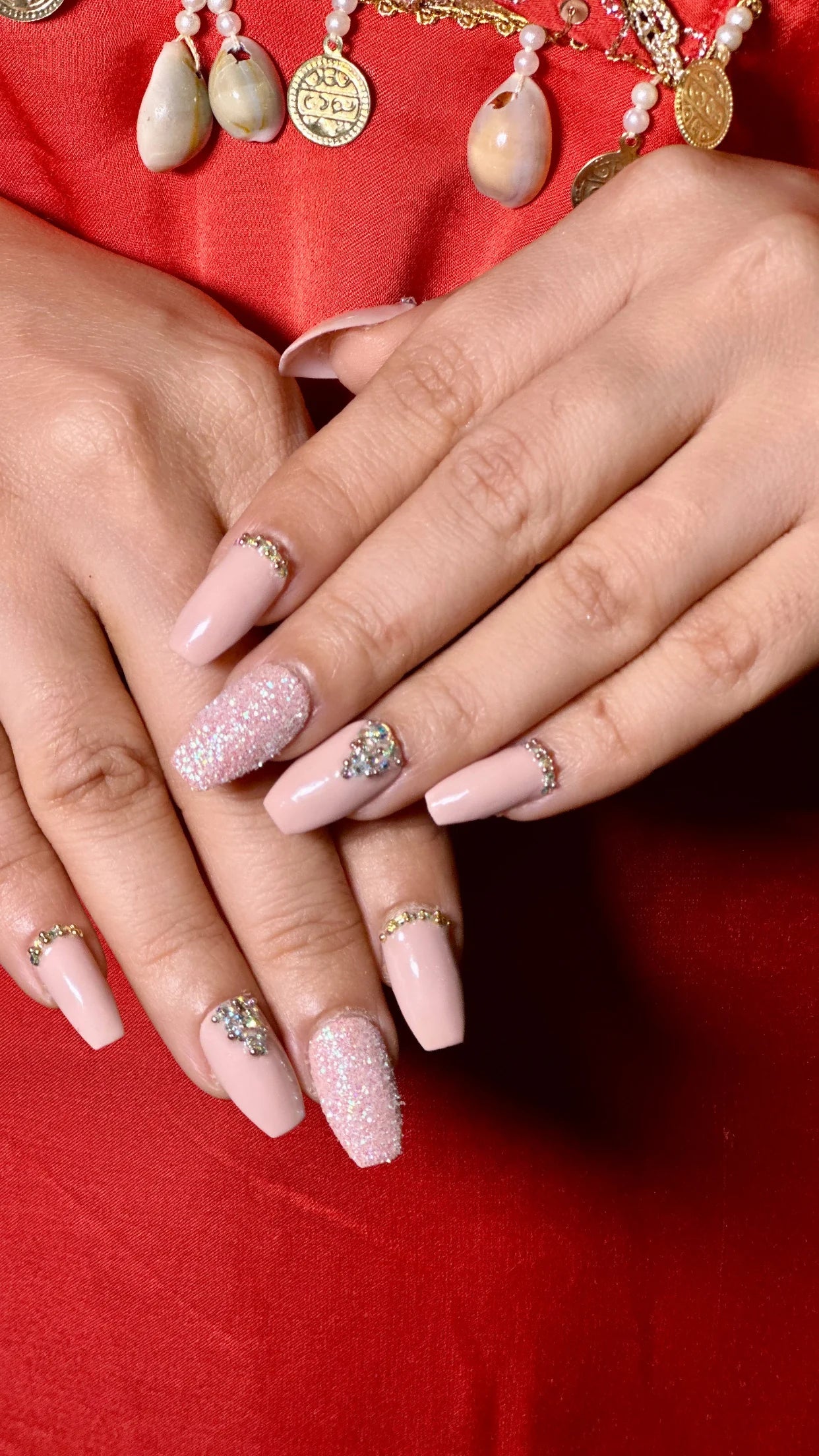 glitter nude nails