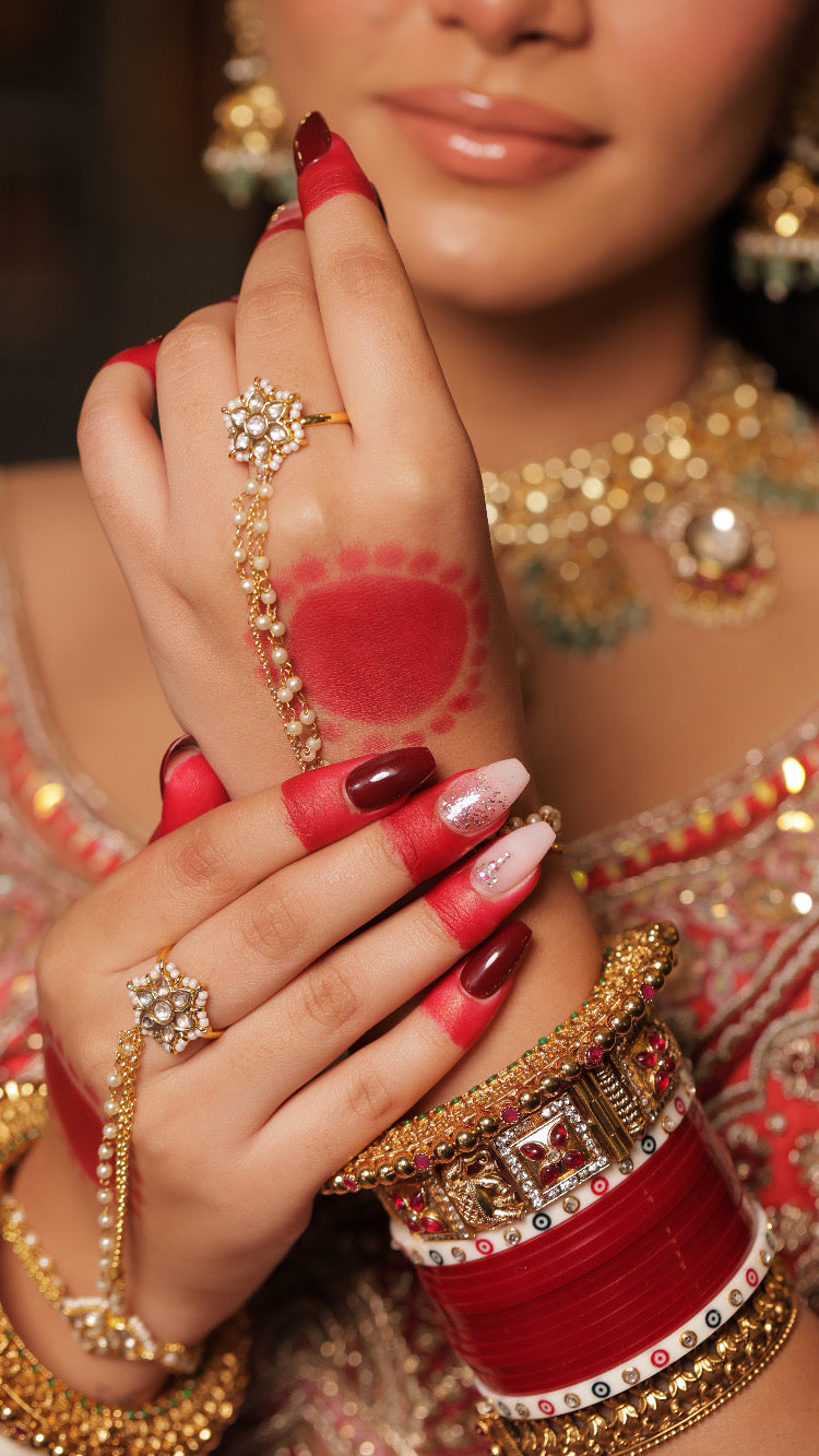 RED NUDE GLITTER NAILS
