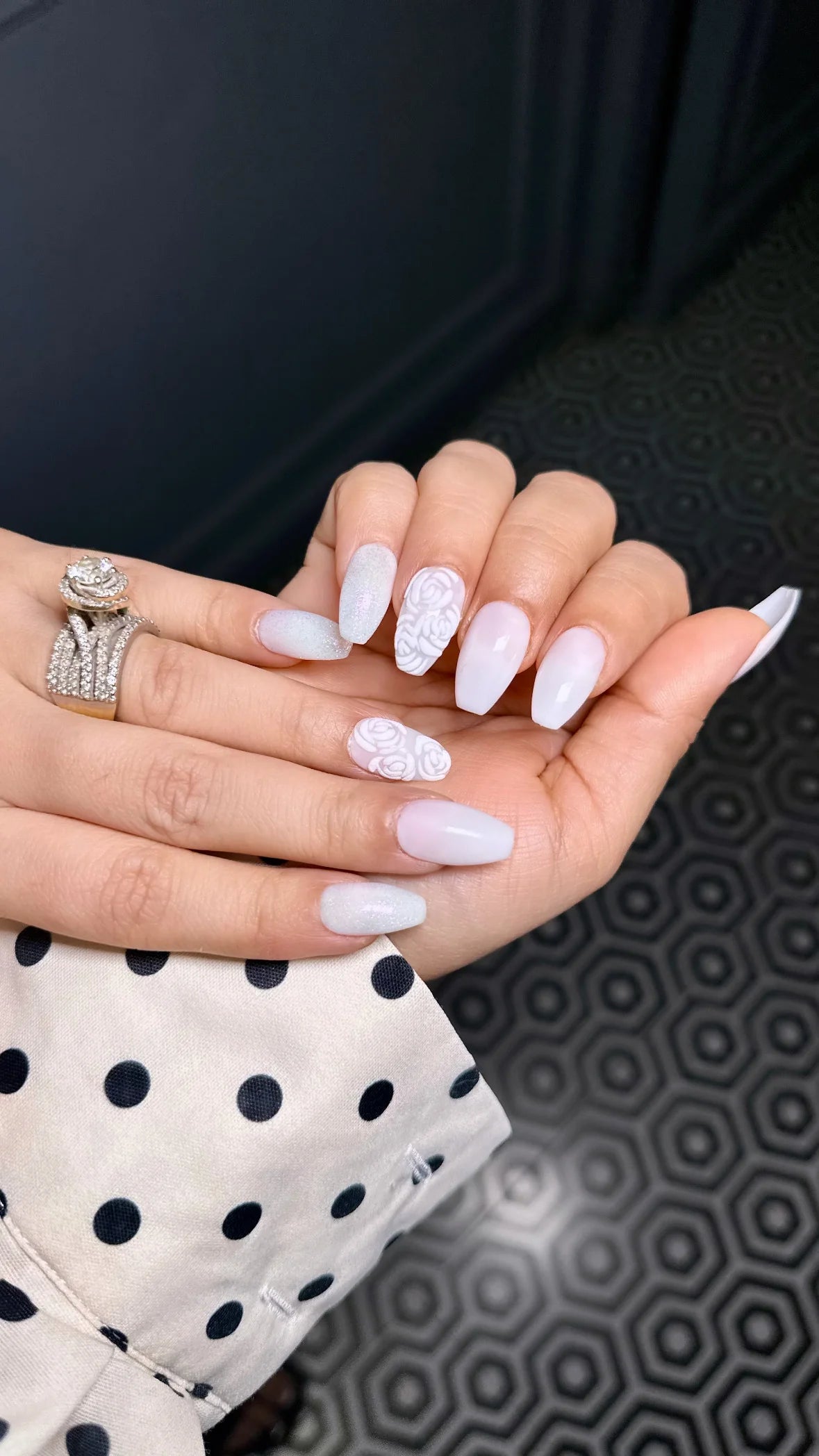pearl white floral nails