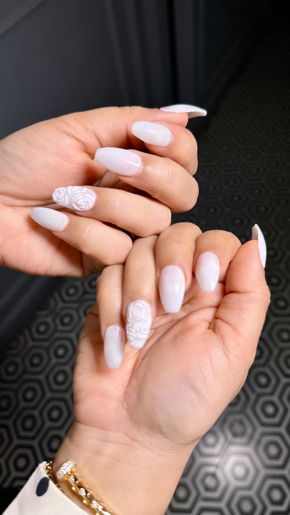 pearl white floral nails