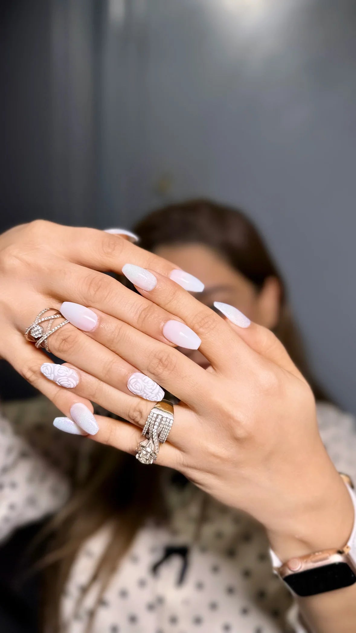 pearl white floral nails