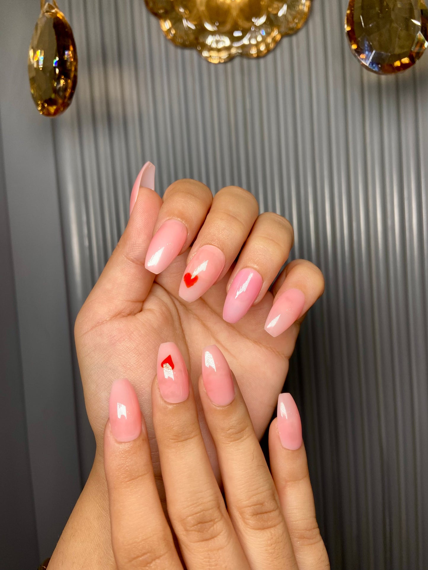 Pink Heart Nails