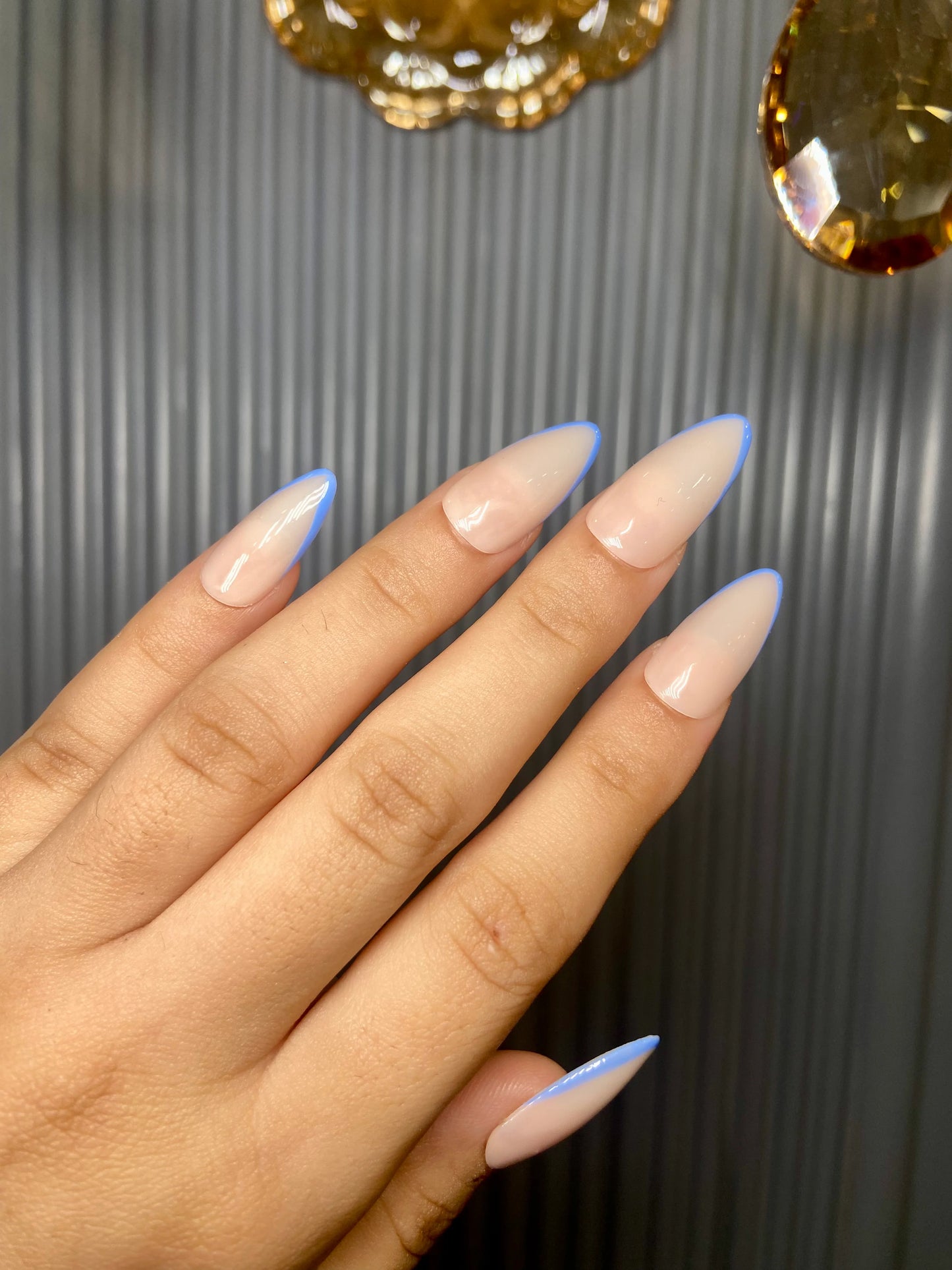 nude blue french nails