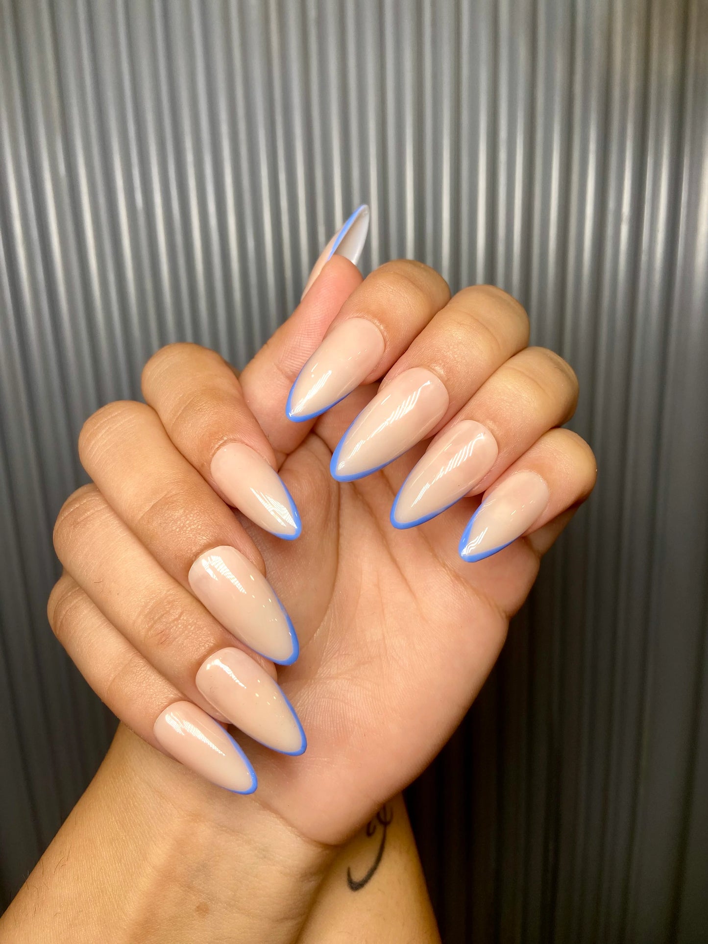 nude blue french nails