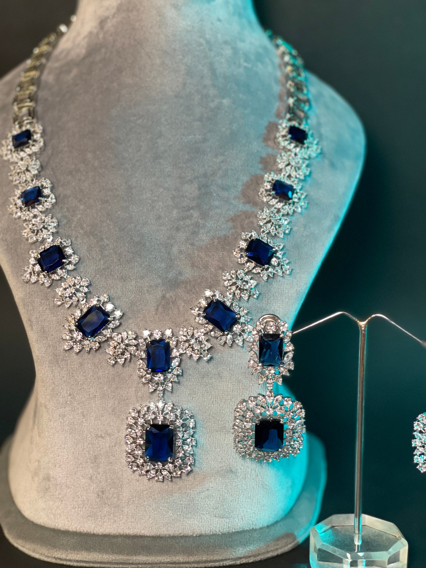 Blue Sapphire With American Diamond