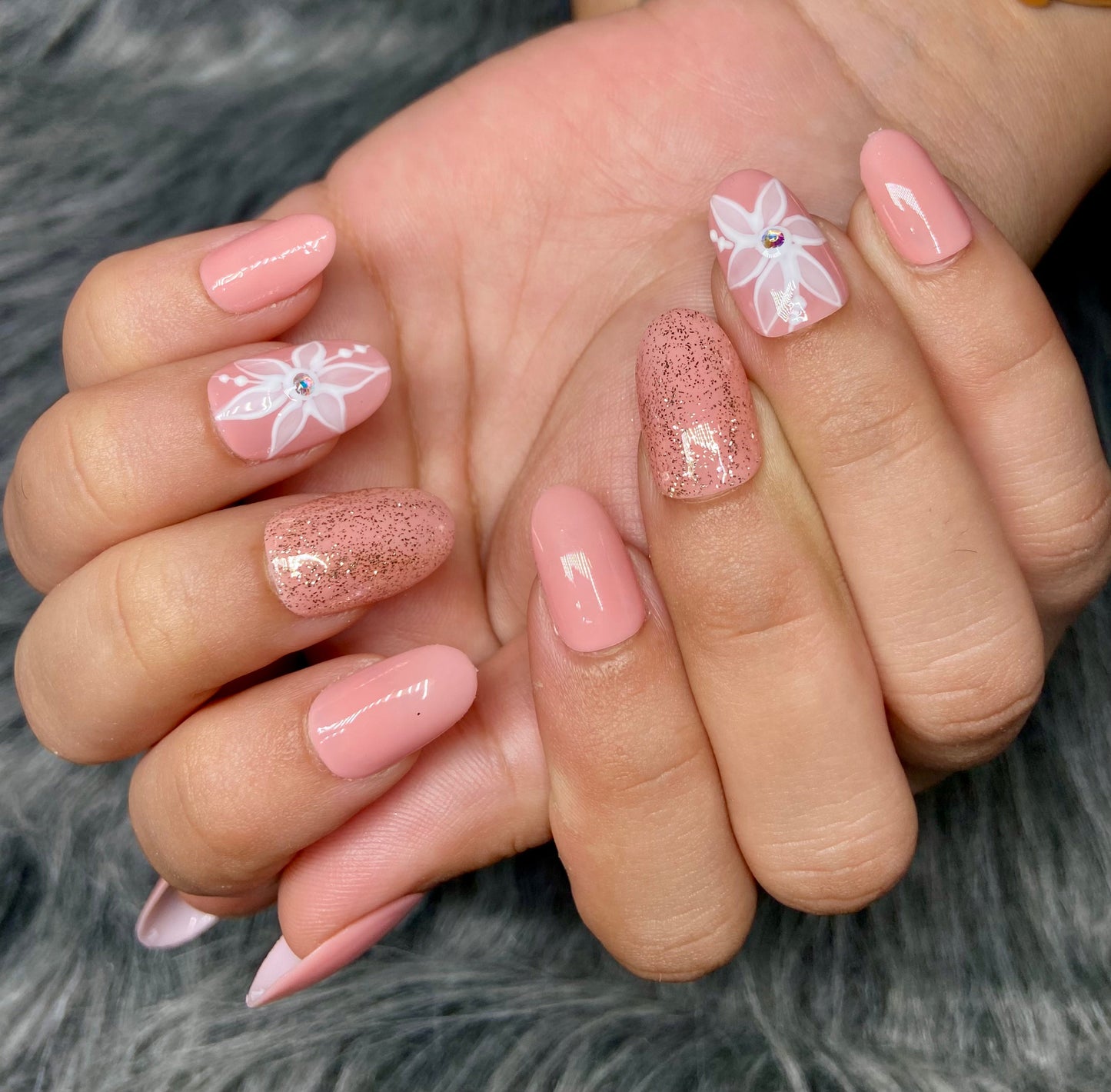 Pink peachish floral nails