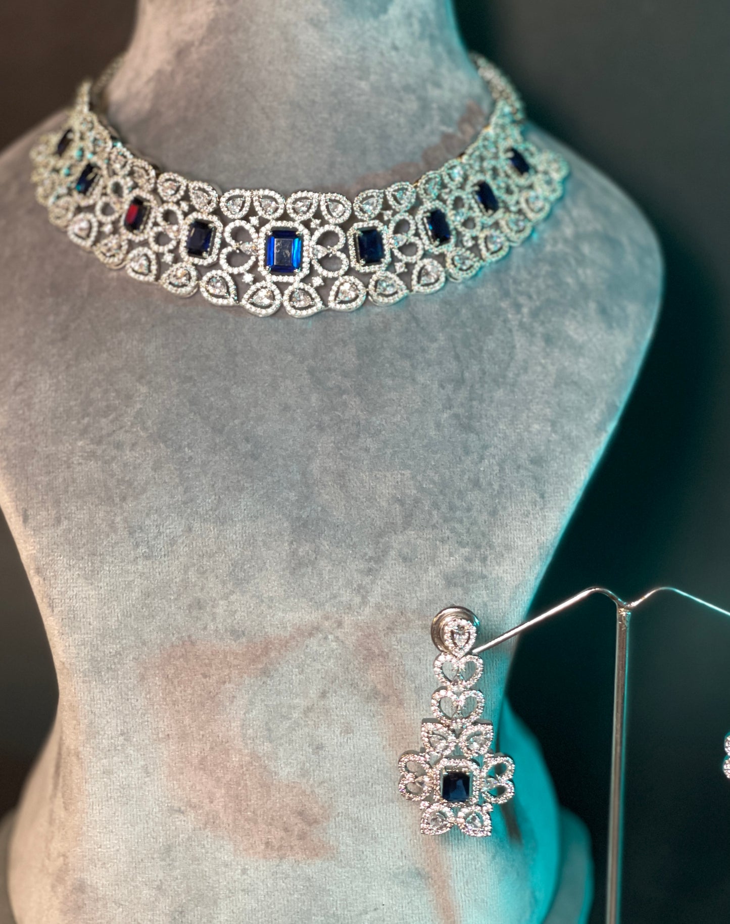 Blue Sapphire With American Diamond