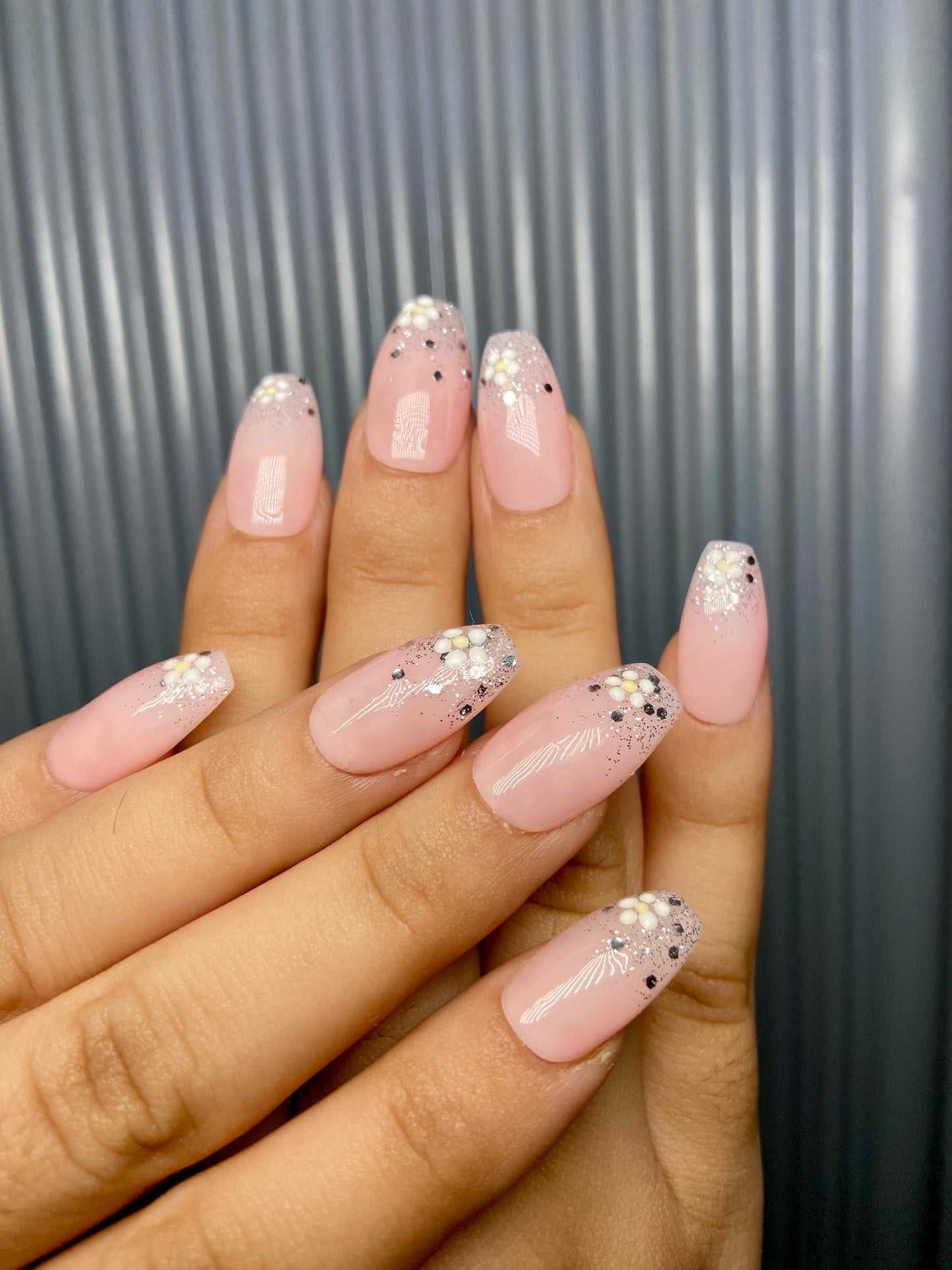 Nude glitter floral nails