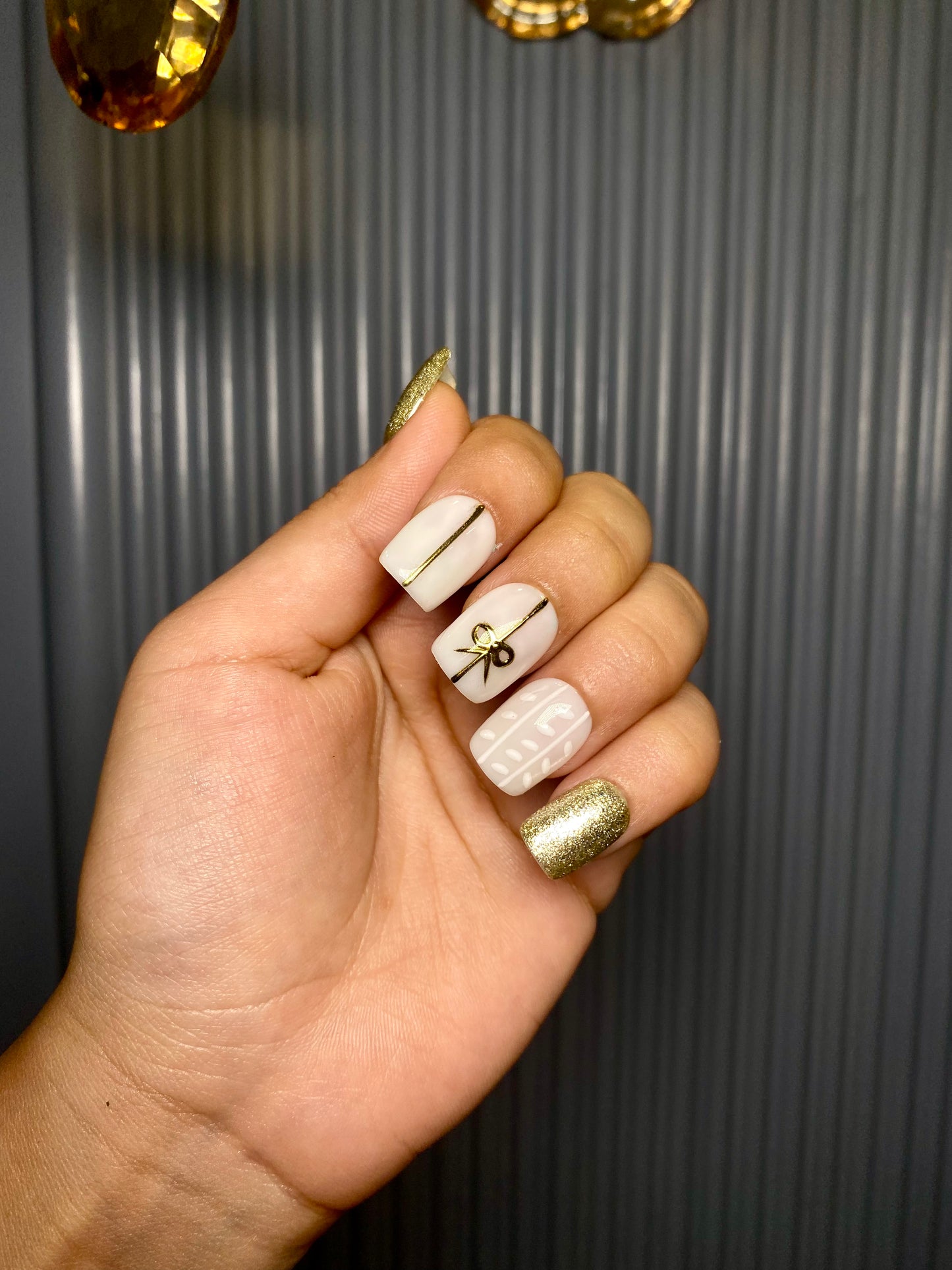 White gold Christmas nails