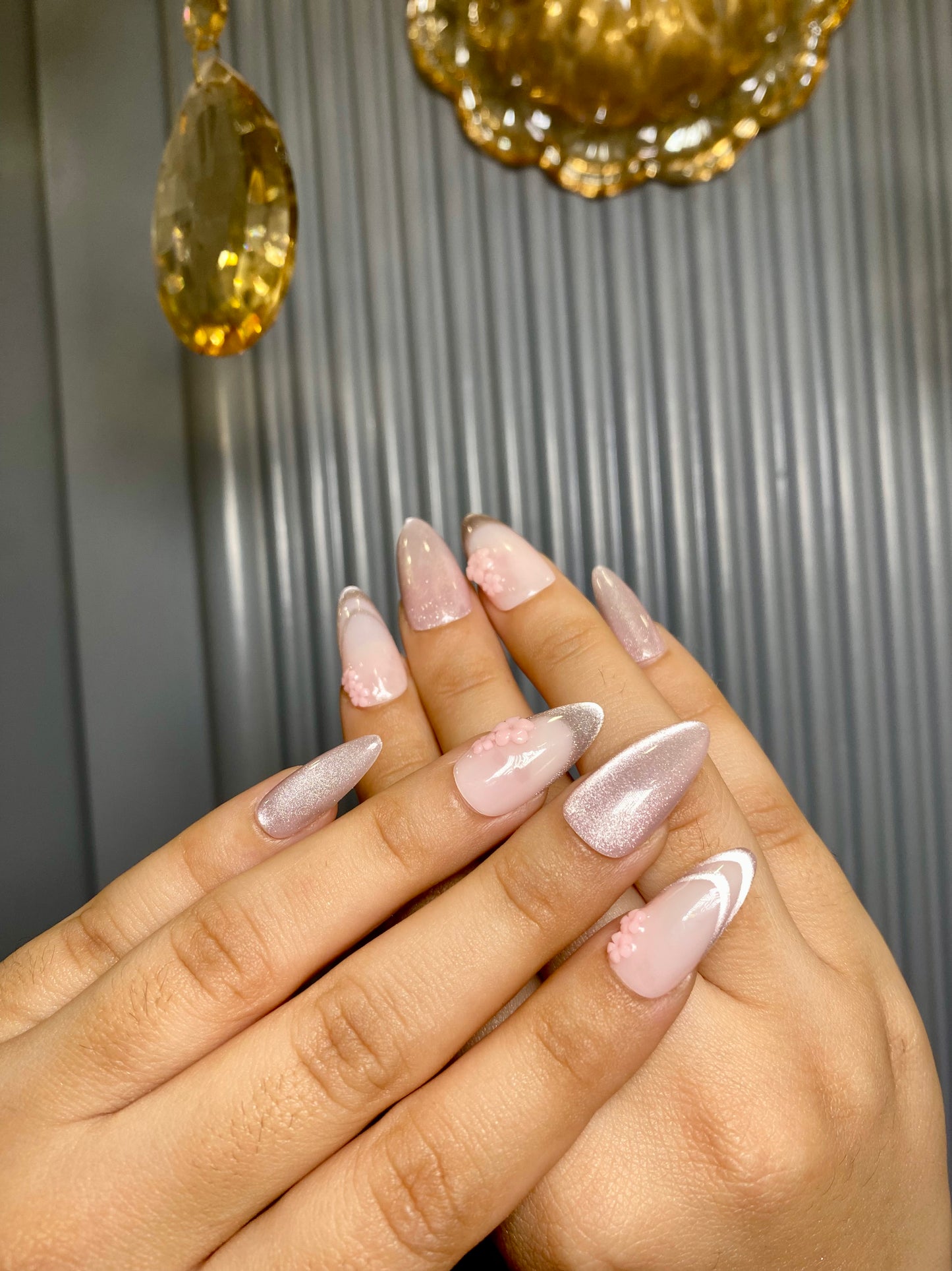 Baby pink cat eye nails