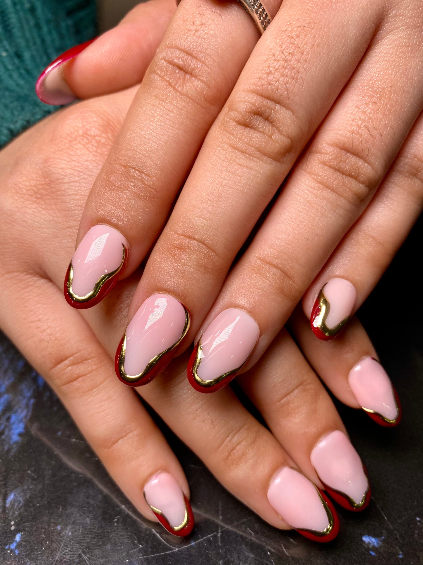 Chrome red french nails