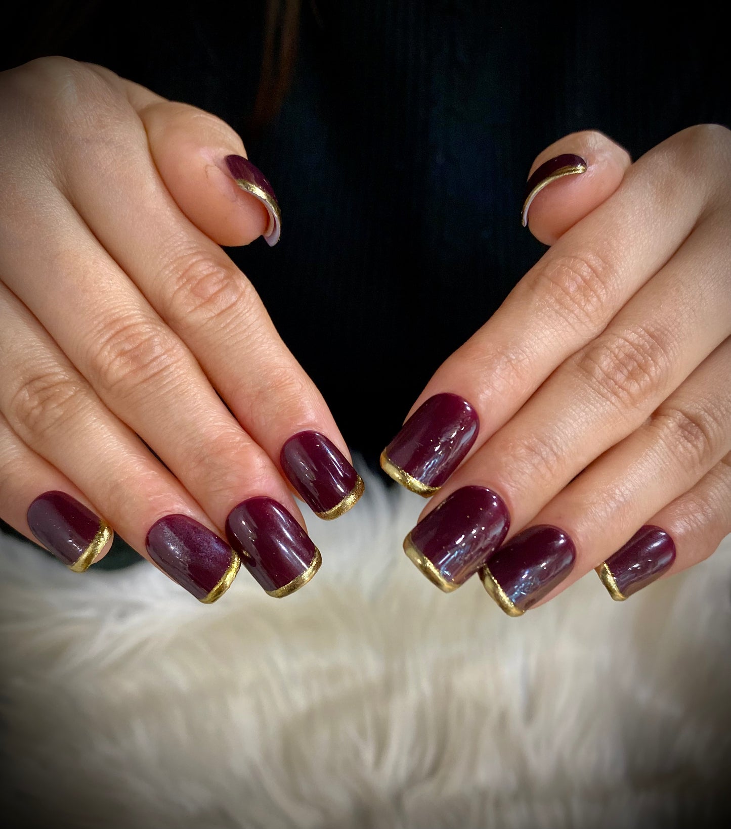 Mehroon chrome french nails