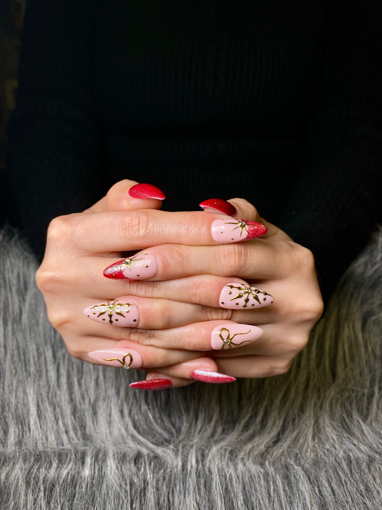 Red gold chrome nails