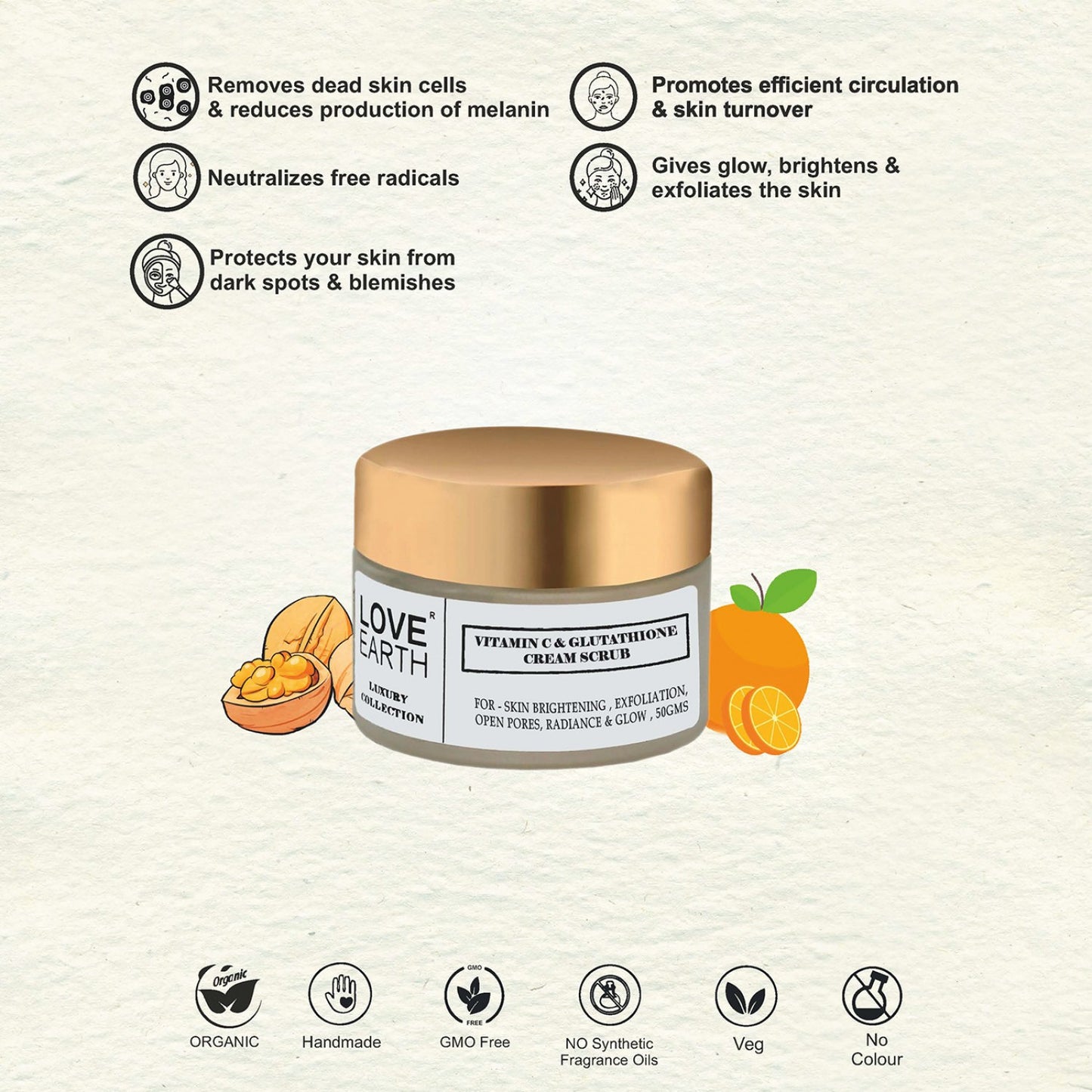 Love Earth Vitamin C & Glutathione Cream Scrub - 50gm
