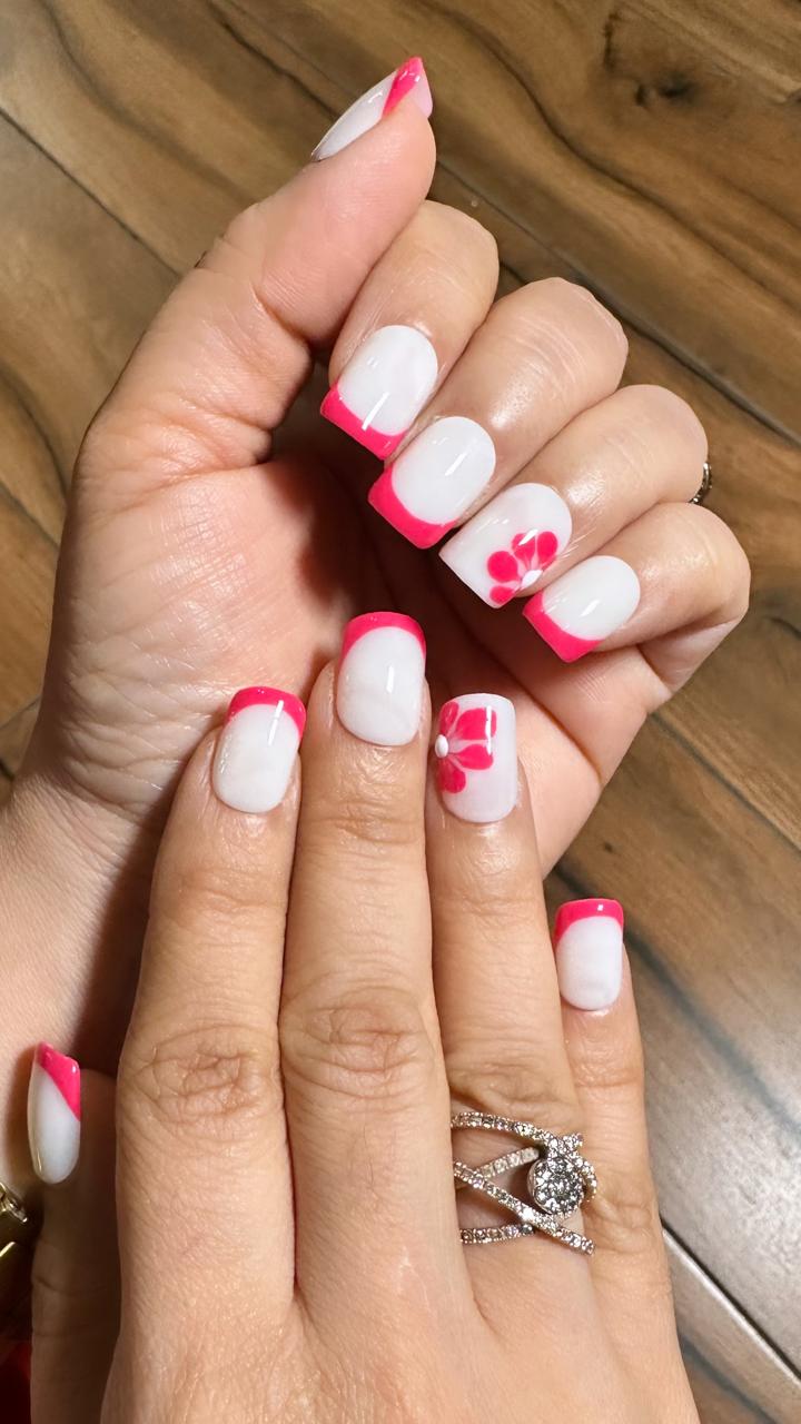 Pink French Floral - Short Square