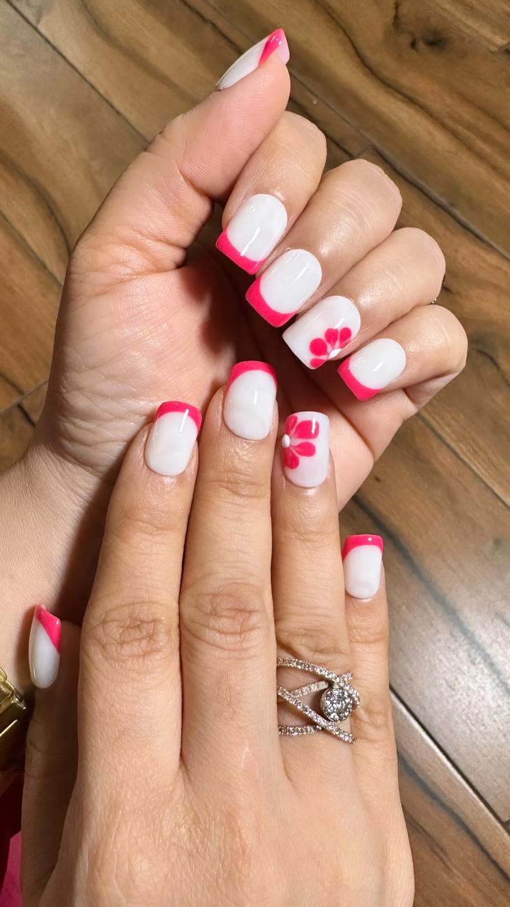 Pink French Floral - Short Square