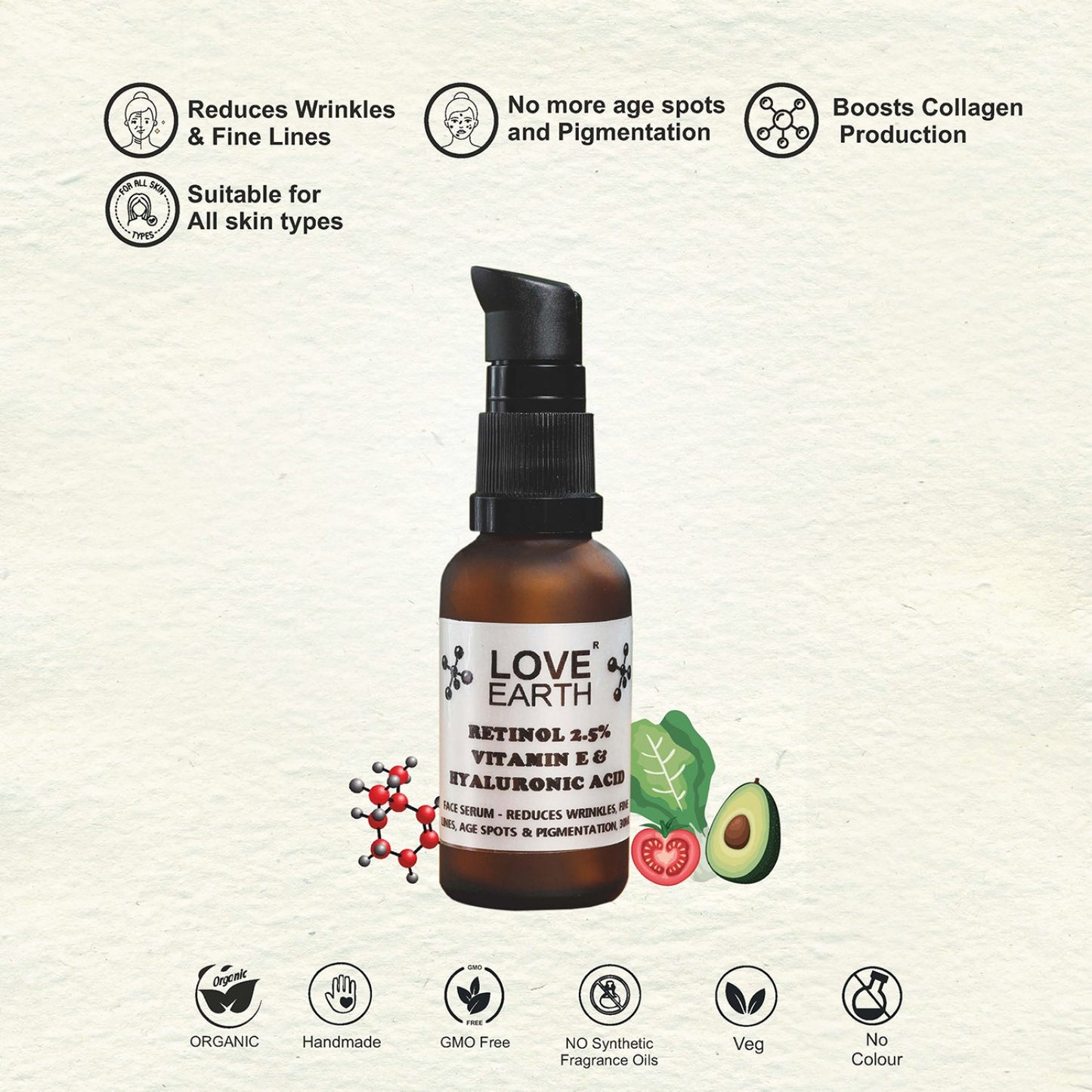 Love Earth Retinol 2.5% Vitamin E & Hyaluronic Acid-Face Serum - 30ml