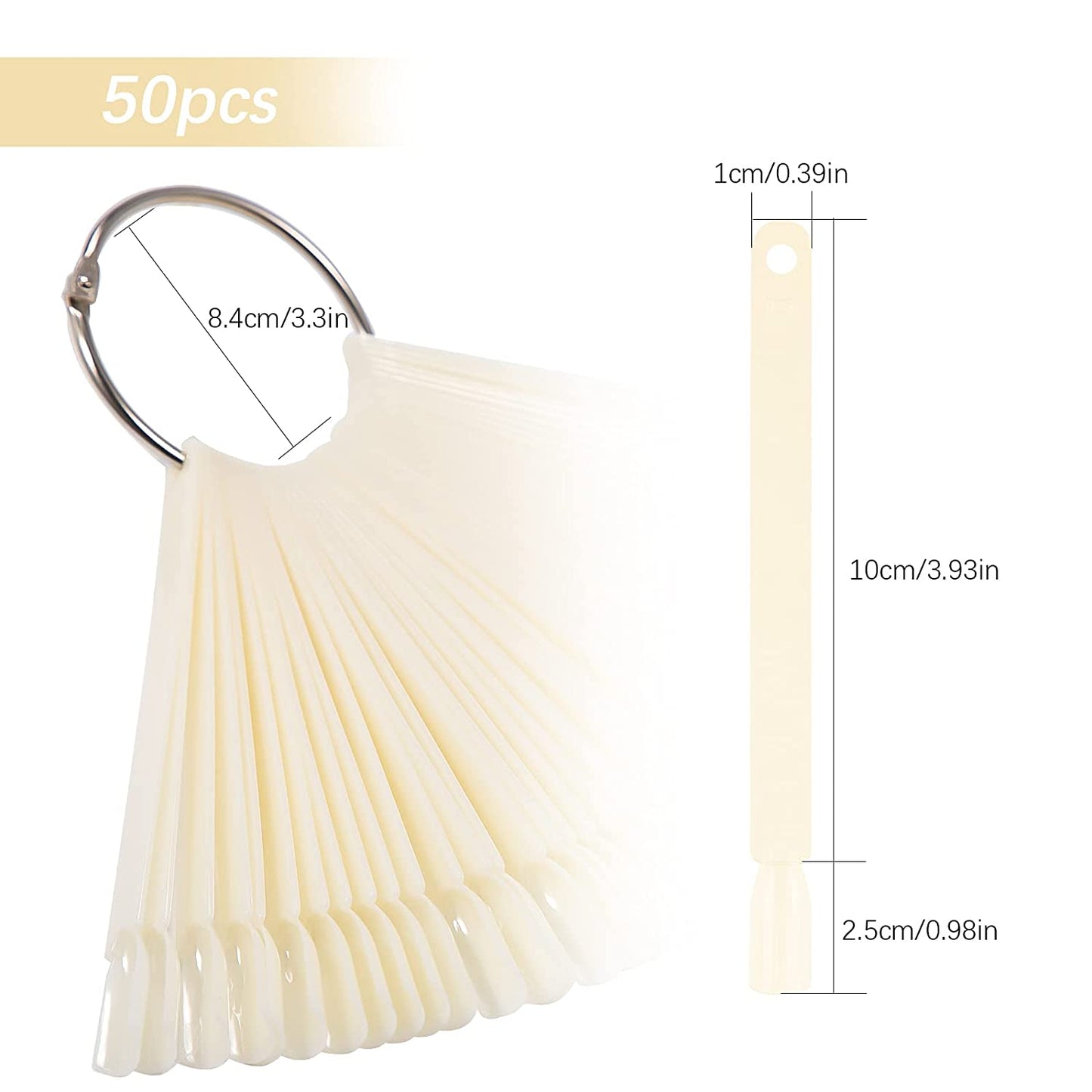 50Pcs Nail Swatch Sticks with Ring, Fan-shaped Nail Art Tips Display Sticks Polish Board Display Practice Sticks Tool, False Nail Sample Sticks