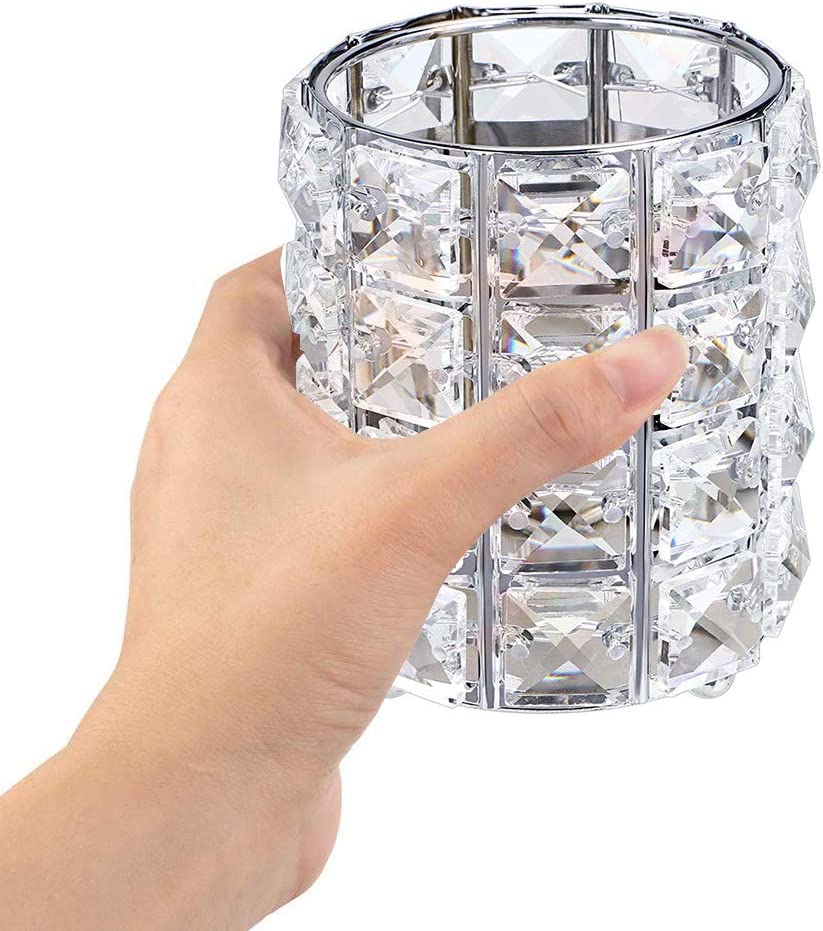 Makeup Brush Holder, Crystal Makeup Brush Pot Round Make Up Brush Holder Organiser, Pots for Makeup Brushes Pen Eyebrow Pencil Holder Cosmetic Storage Container Silver