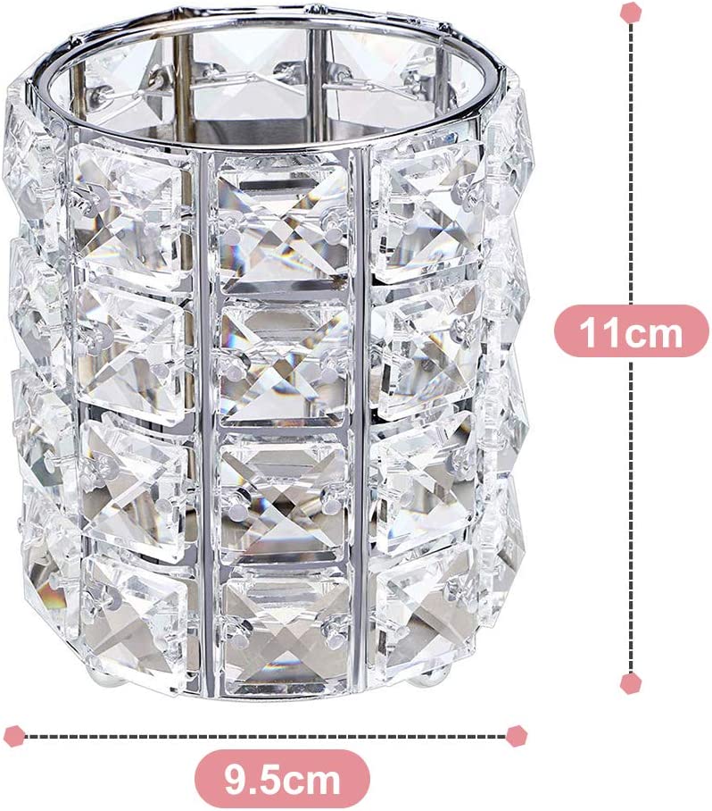 Makeup Brush Holder, Crystal Makeup Brush Pot Round Make Up Brush Holder Organiser, Pots for Makeup Brushes Pen Eyebrow Pencil Holder Cosmetic Storage Container Silver