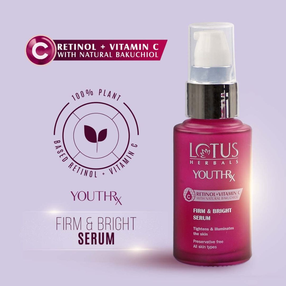 Lotus Herbals YouthRx Firm & Bright Face Serum | Bakuchiol Retinol & Vitamin C | Anti Ageing & Brightening | 30ml