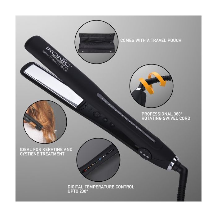 Ikonic Slim Titanium Shine Hair Straightener - Black