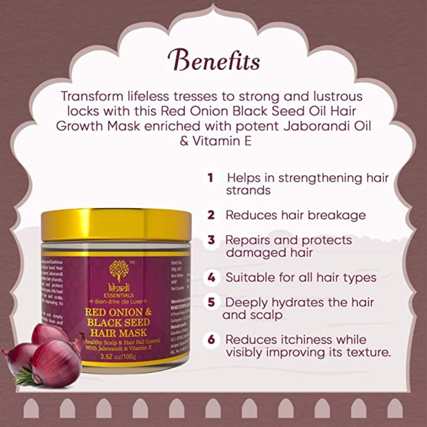 Khadi Essentials Luxurious Ayurvedic Advanced Red Onion Black Seed Oil with Jaborandi for Hair Fall Control Hair Mask