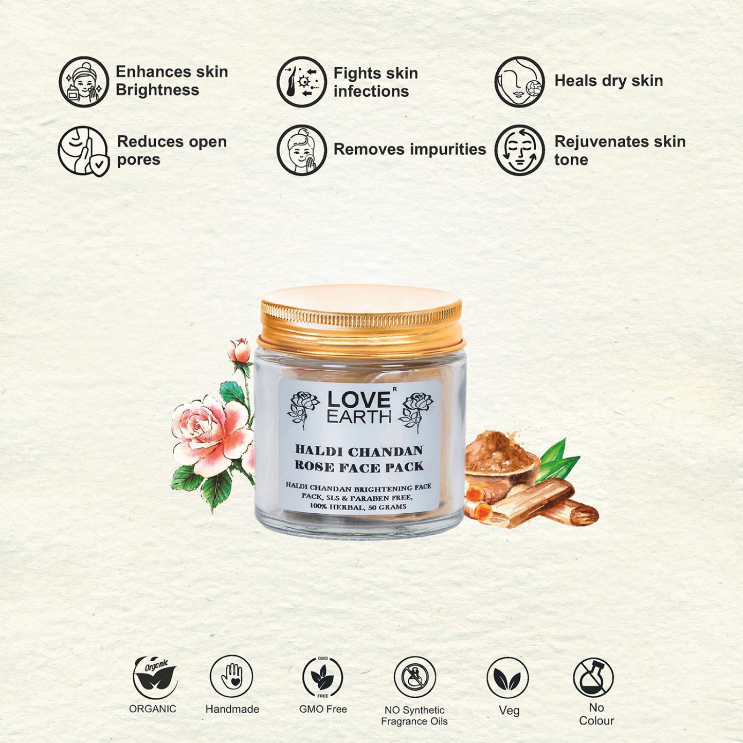 Love Earth Haldi Chandan Rose Face Pack - 100g