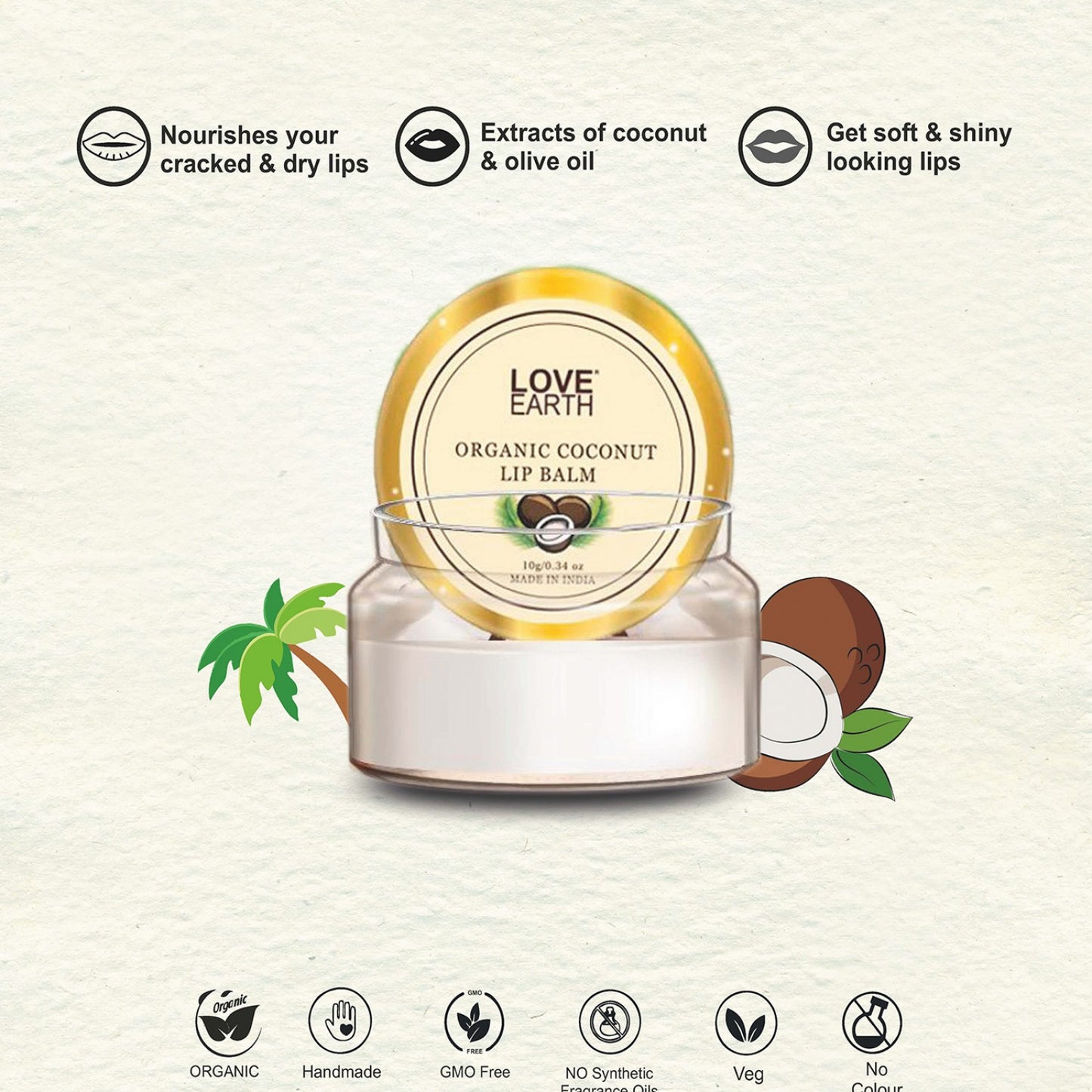 Love Earth Organic Coconut Lip Balm - 10g