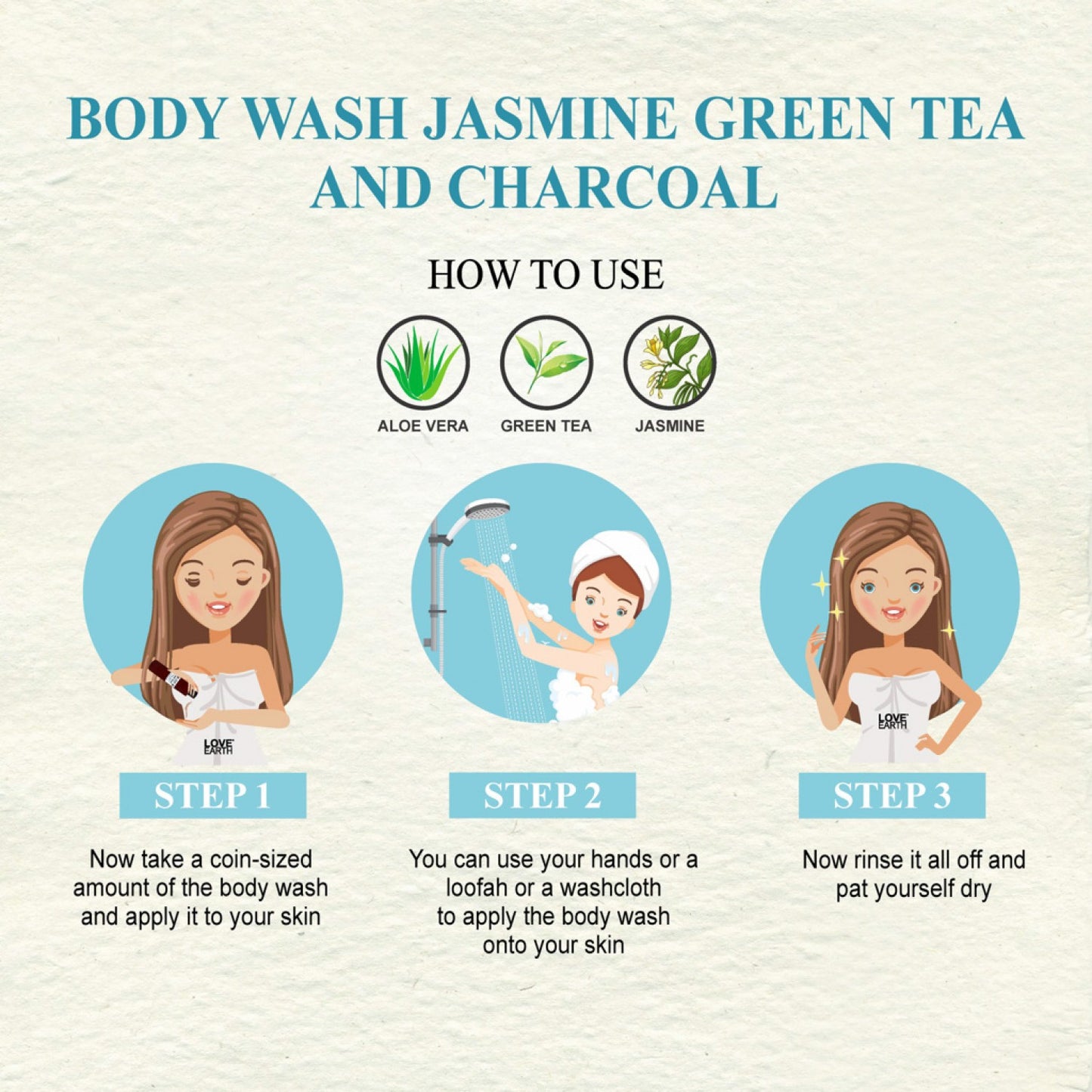 Love Earth Body Wash-Jasmine, Green Tea & Charcoal - 220ml