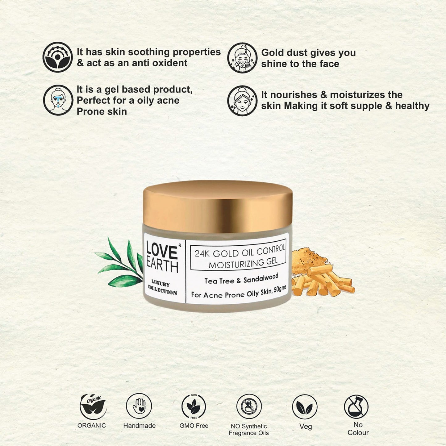 Love Earth 24k Gold Oil Control Moisturizing Gel - 50g
