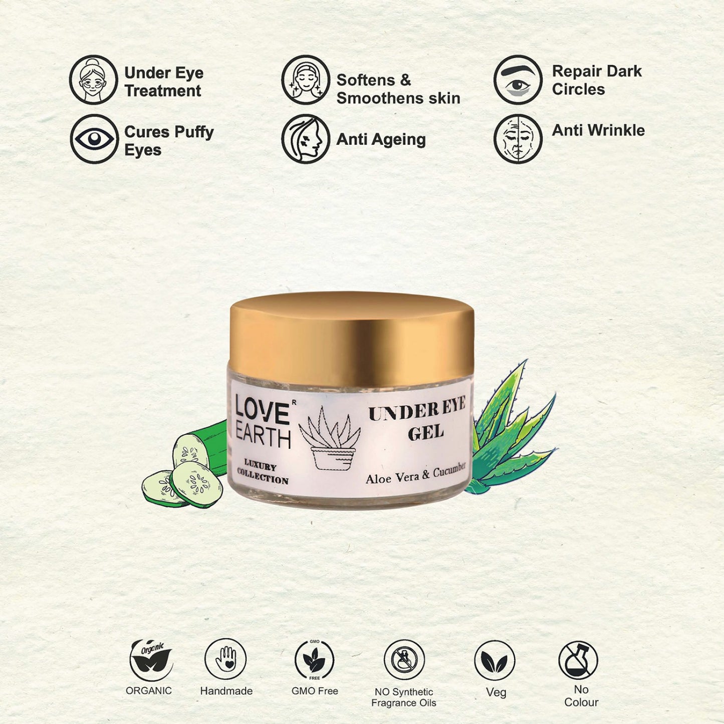 Love Earth Under Eye Gel – Aloe Vera And Cucumber, 50g