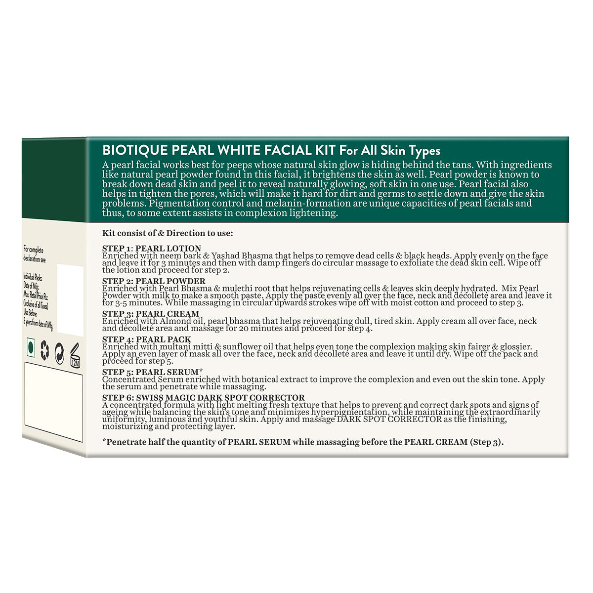 Biotique Pearl White Flawless Glowing Skin Facial Kit (5x10g + 15g)