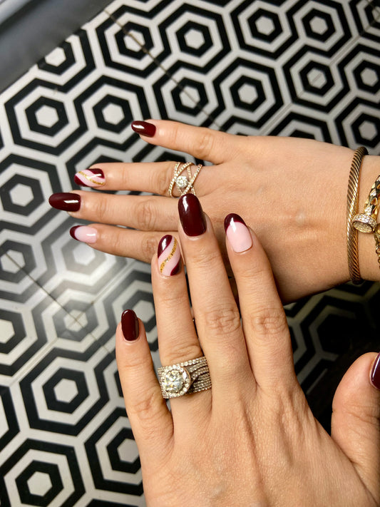 wine french gold nails