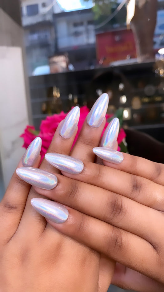 Holographic Silver Chrome - Short Almond