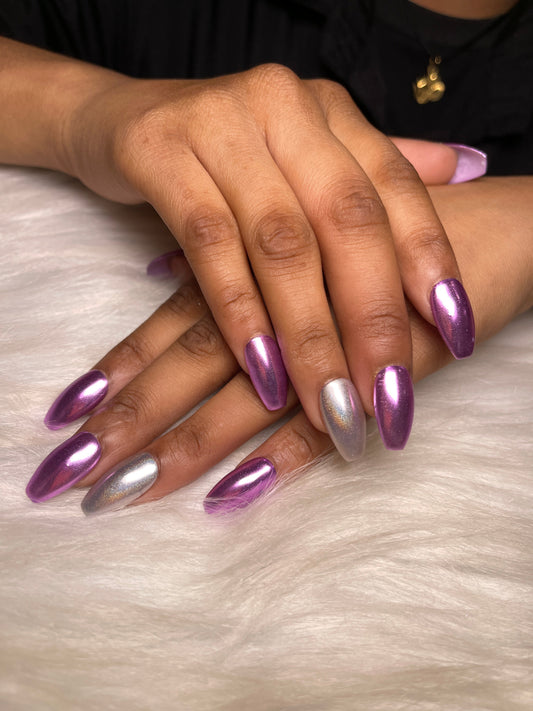 Purple Silver Chrome - Short Almond