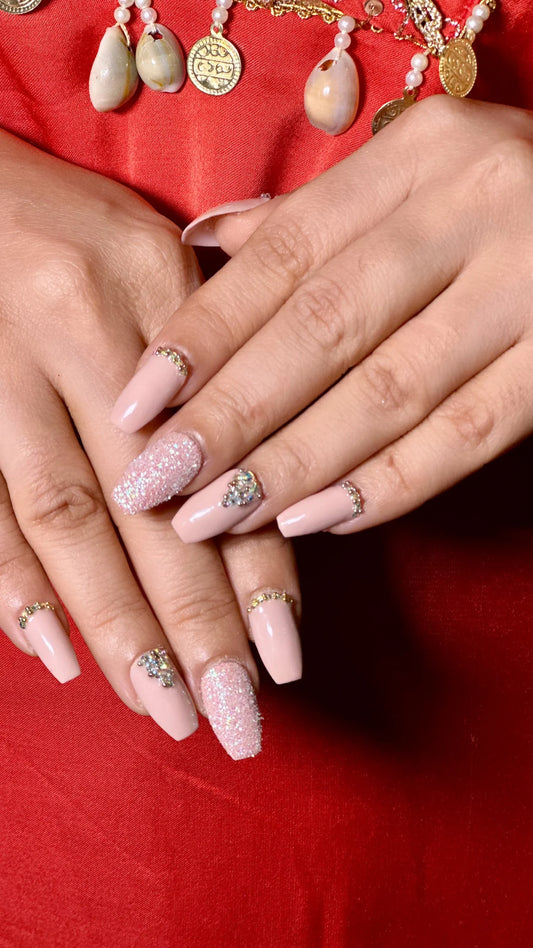 glitter nude nails