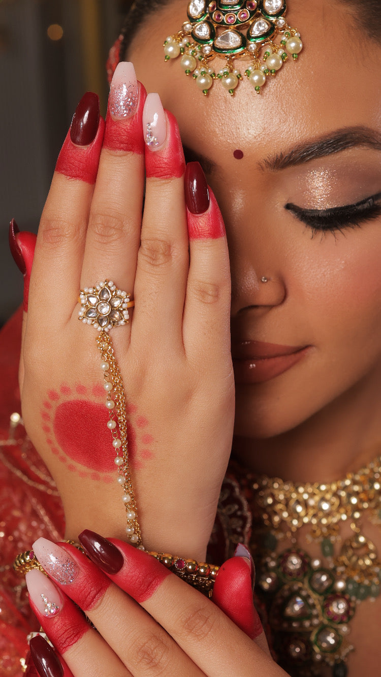 RED NUDE GLITTER NAILS