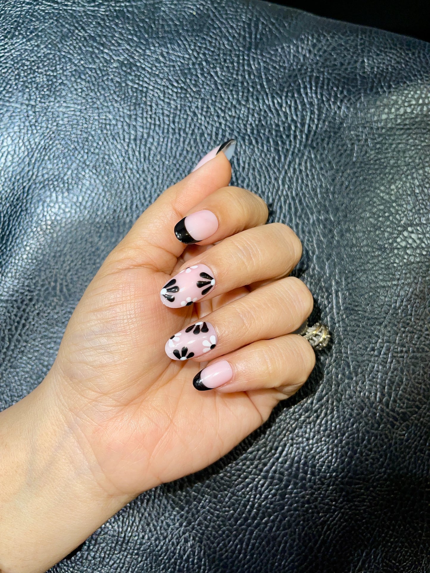 black french floral nails