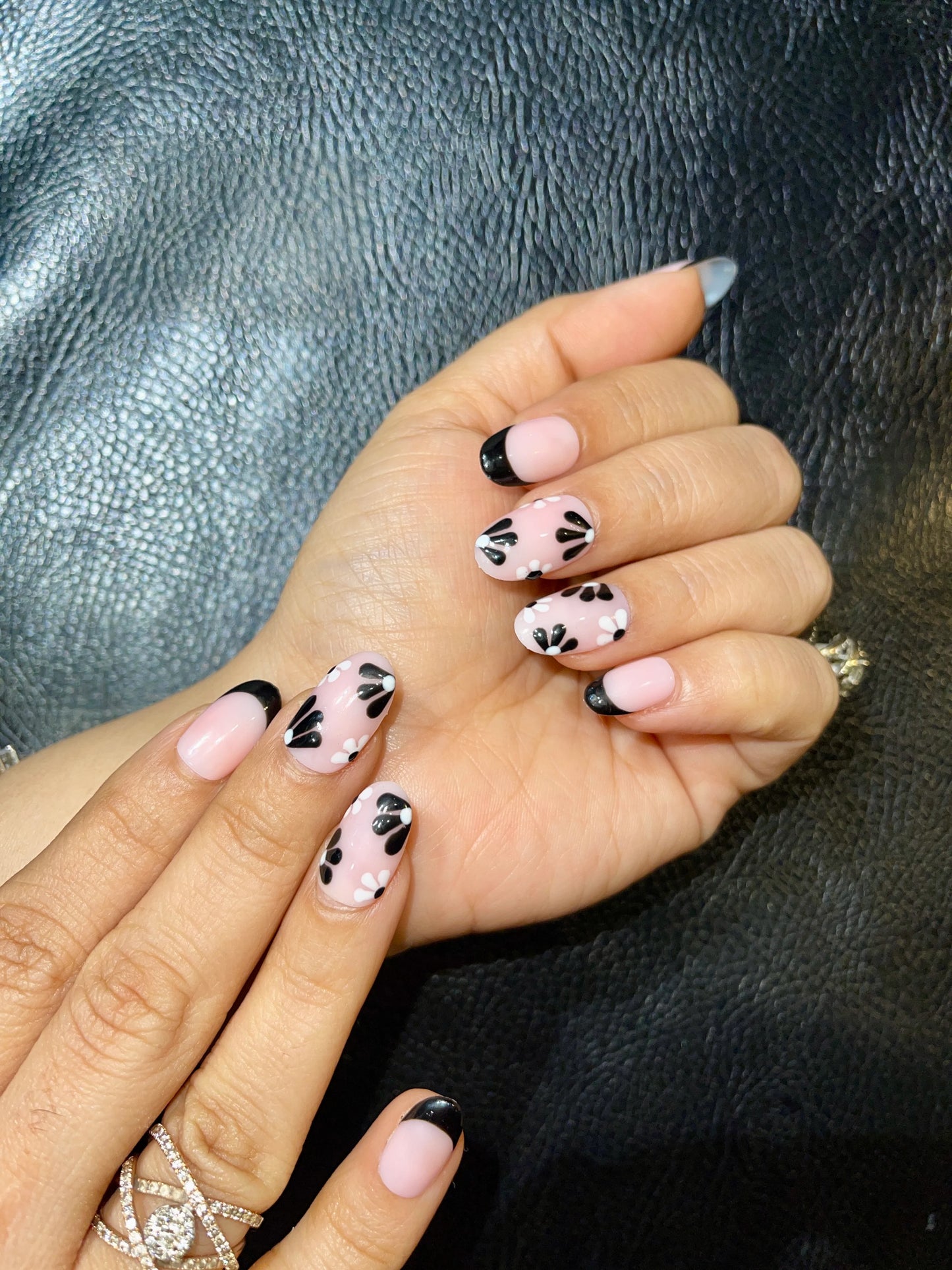 black french floral nails
