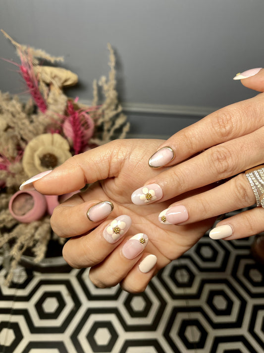 french floral chrome nails