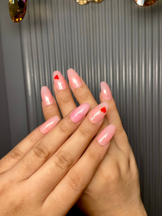 Pink Heart Nails