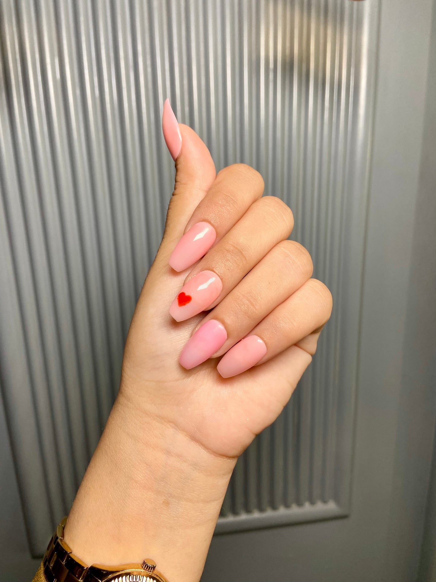 Pink Heart Nails