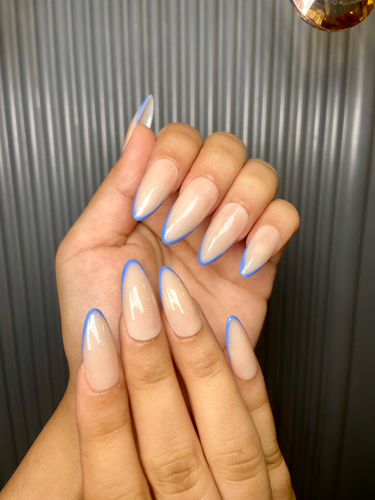 nude blue french nails