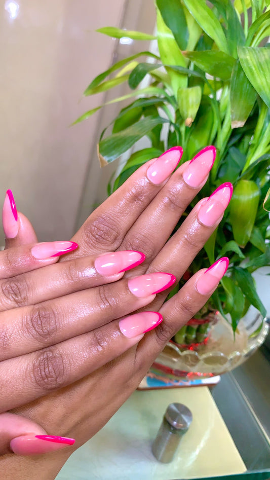 Neon Pink Outline french - Short Almond